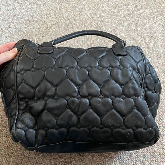 Betsey Johnson Quilted Heart Satchel Faux Leather Top Handle Purse - Picture 7 of 16